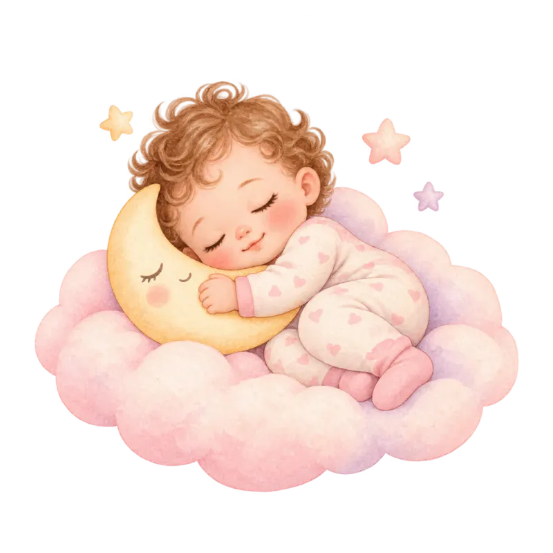 Watercolor baby sleeping on a cloud