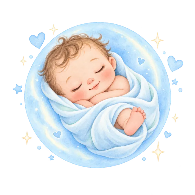 Watercolor sleeping baby in blue tones